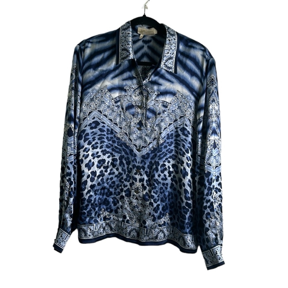 Escada Blue and White Patterned Blouse